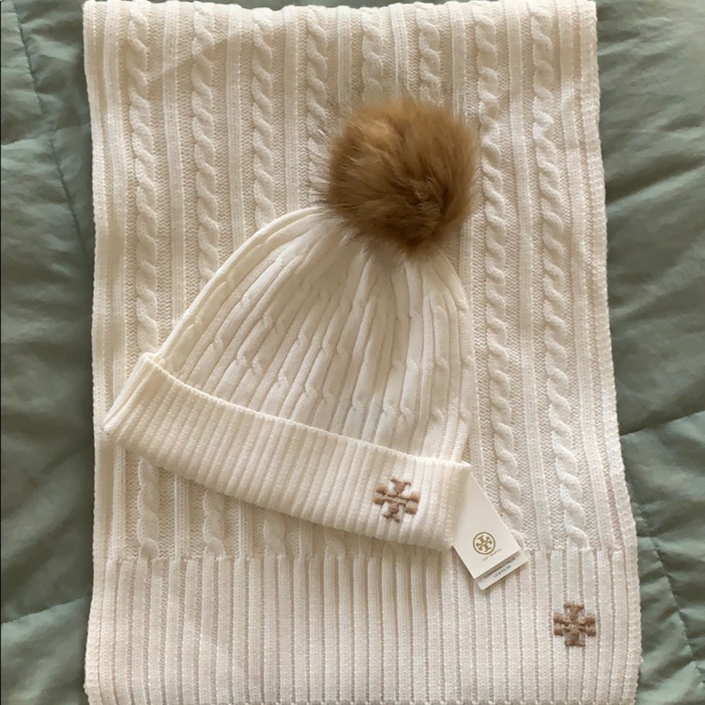 Tory Burch Cable Knit Scarf & Hat - New with Tags
